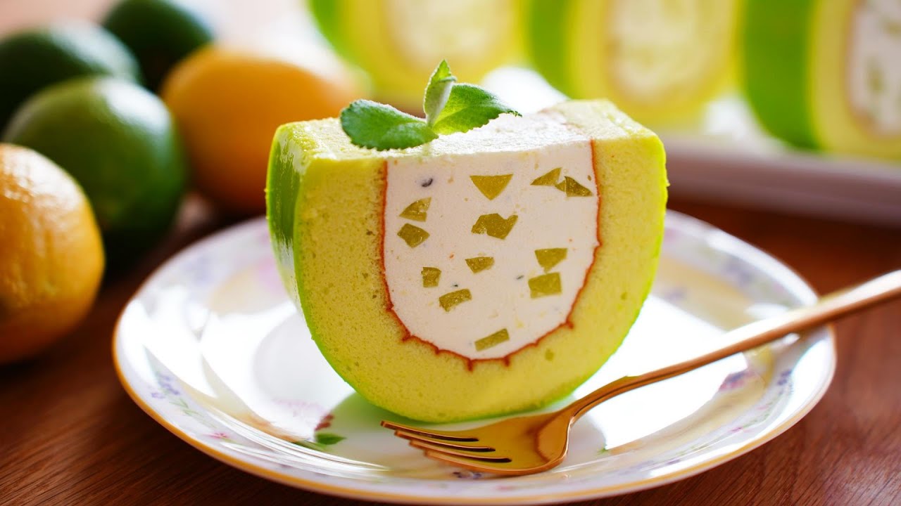 멜론 케이크는 풋사과 젤리와 만나 너무 맛있어졌어요.  Melon Cake / Green Apple Jelly / Homemade Melona Ice Cream / K-Food