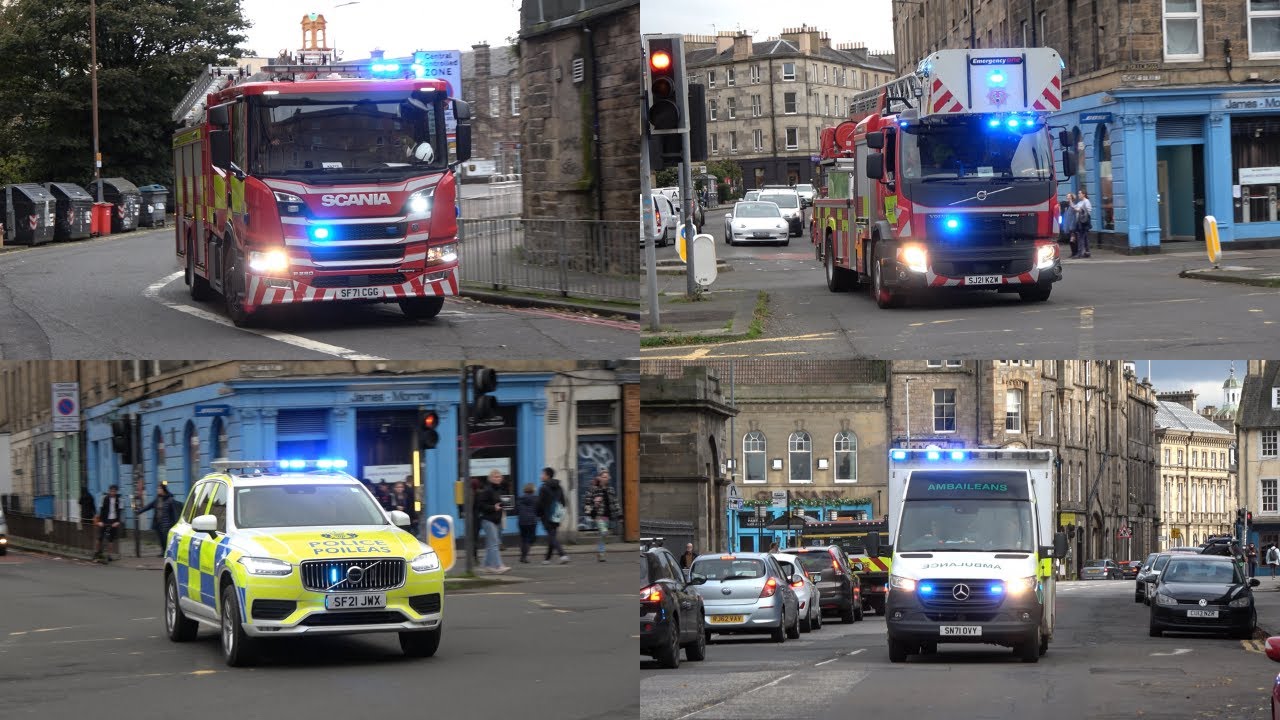 Emergency vehicles responding to calls in Edinburgh Scotland