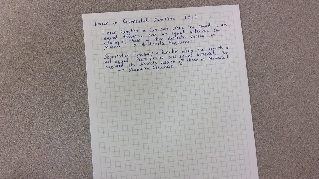 Math 1- Module 2.1 - Linear and Exponential Functions - YouTube