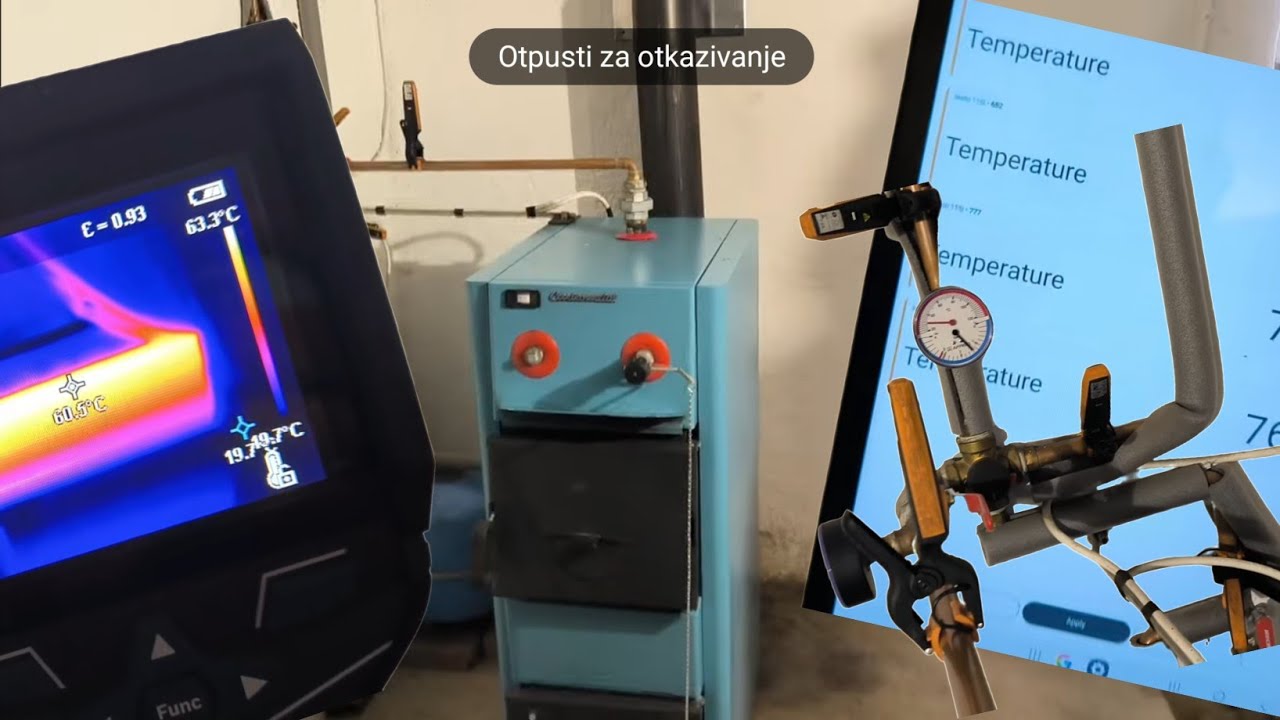 Kotao na drva, 20kW, 6 radijatora. Dimljenje 80% vremena. Iskoristivost....možda 20%