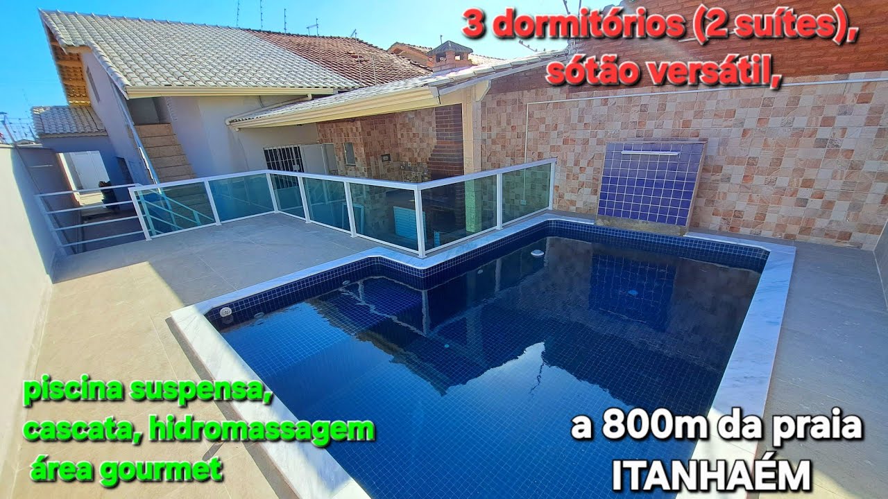 VENDIDO a 800m da praia Itanhaém 3 dormitórios piscina elevada área gourmet sótão multifuncional