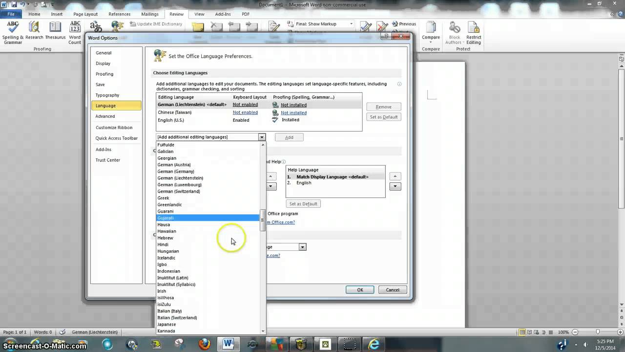 hot to change default language word 2013