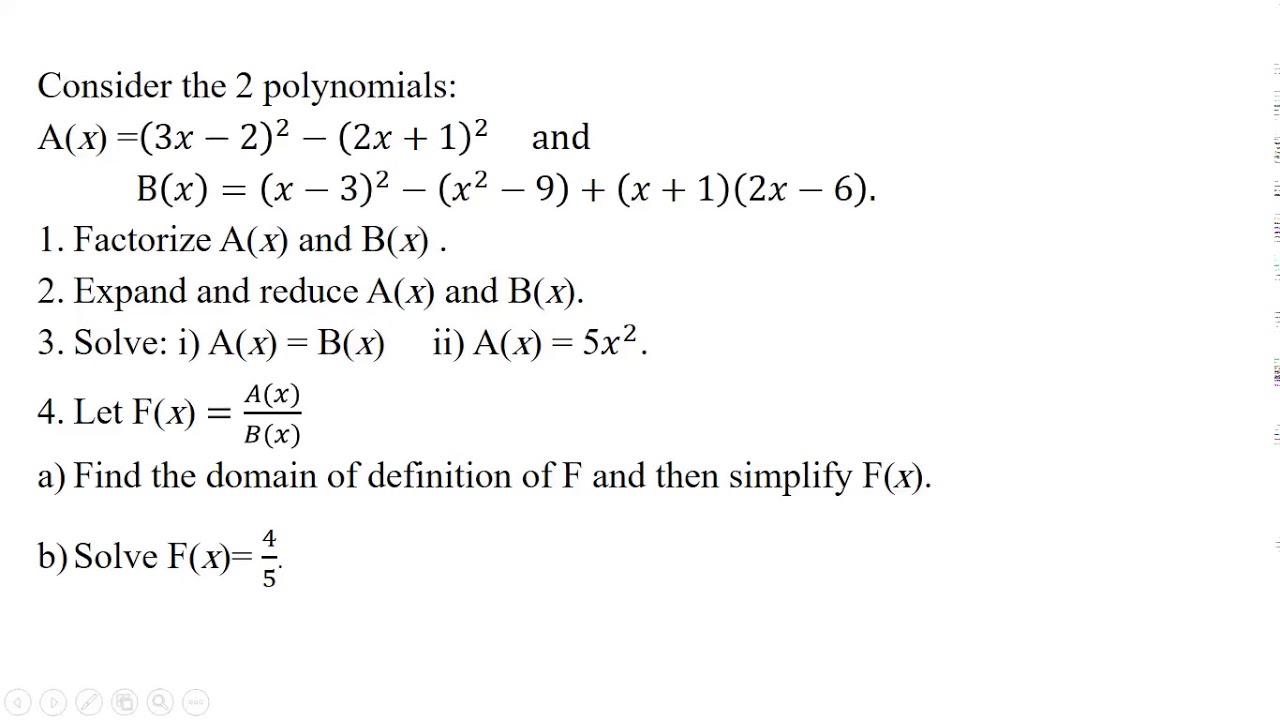 Algebraic expressions extra exercise - grade 9