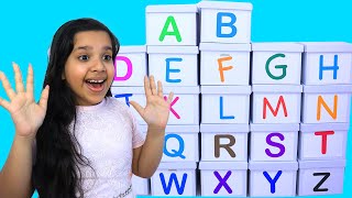 مفاجأة شفا بتحدي كراتين الحظ الملونة تعليم الحروف لأطفال ABC Learn English Alphabet