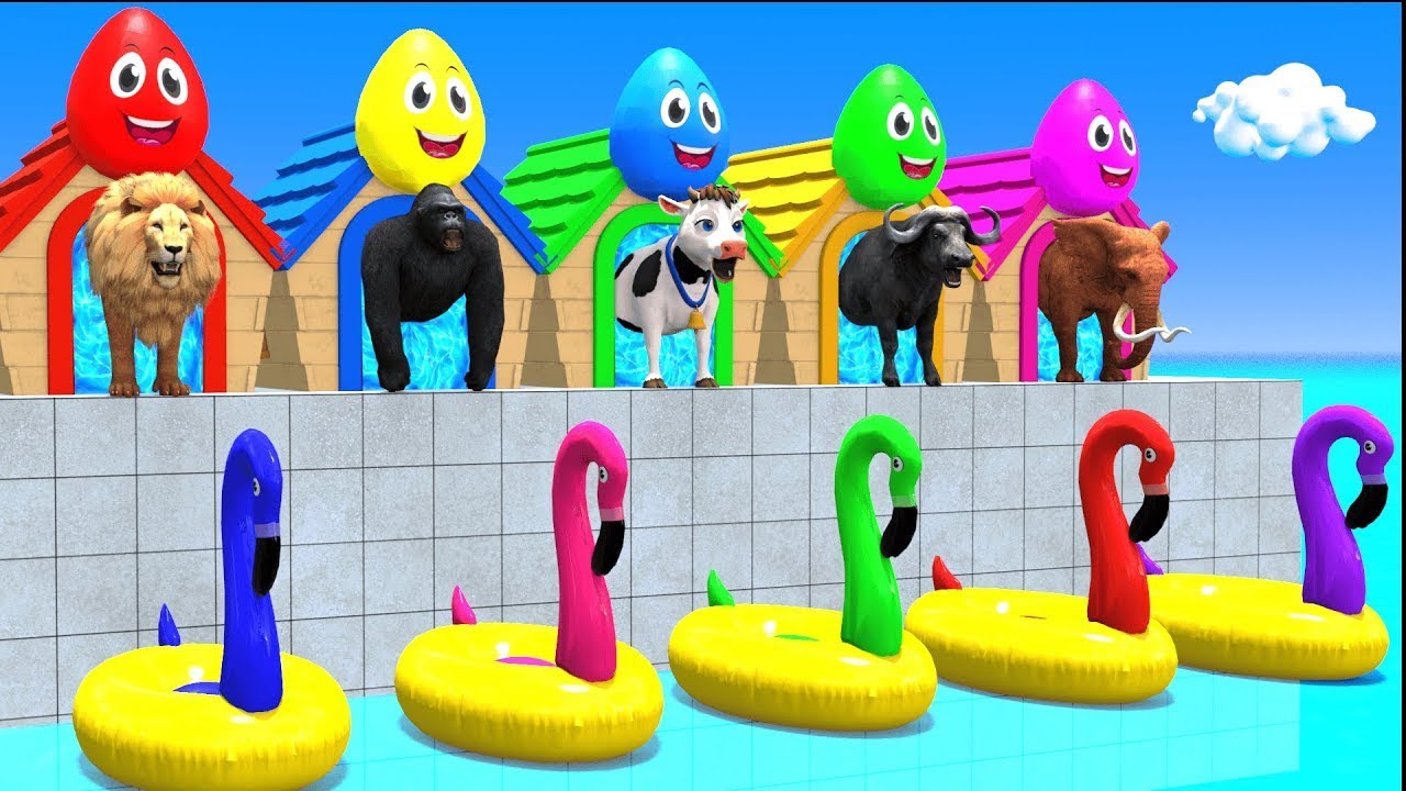 Long Slide Game With Cow Elephant Gorilla Hippopotamus Tiger 3d Animal Game Funny 3d Animals