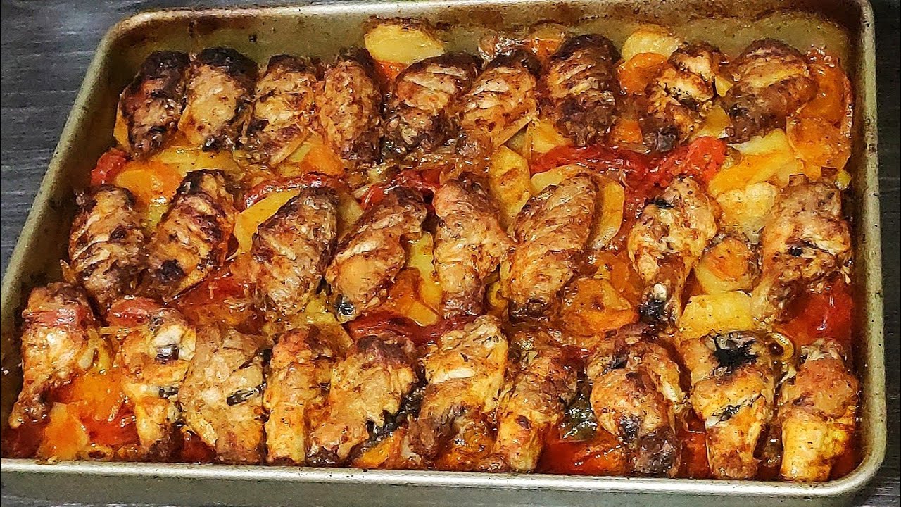 رمضان 2024🇩🇿أجنحة الدجاج محمرة بالخضر طبق متكامل تحضير سريع مرة واحدة