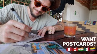 Want Postcards from Around the World? 🇺🇸🇵🇪🇮🇹🇨🇴🇻🇳🇷🇴🇮🇸🇪🇸