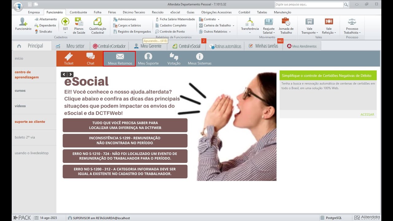 Departamento Pessoal Alterdata Aula 19 (CSP, FGTS, FPAS, INSS, IRRF/PLR, RAT e Salário Família)