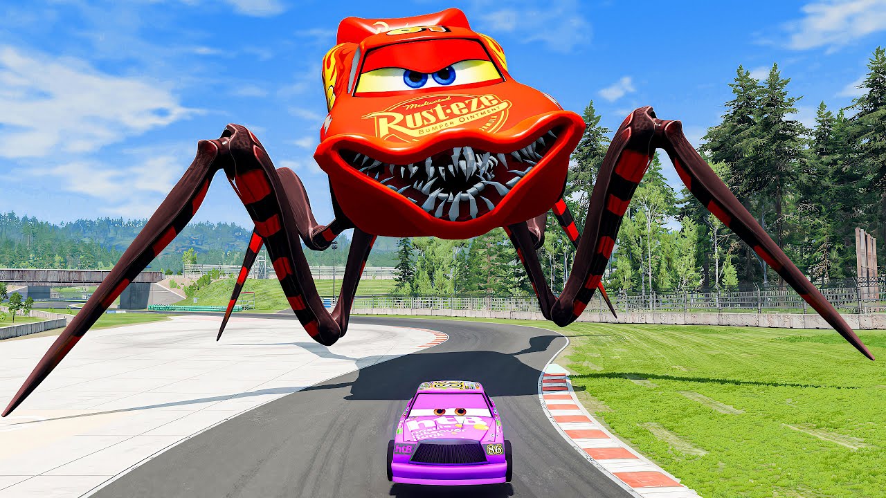 Epic escape from Lightning McQueen Spider Eater, Mack Robot, Mater Eater BeamNG.Drive