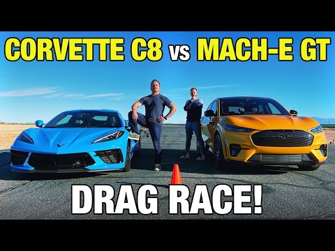 Drag Race! Ford Mustang Mach-E GT vs. Chevy Corvette C8 | 0-60, Horsepower, Rollouts & More