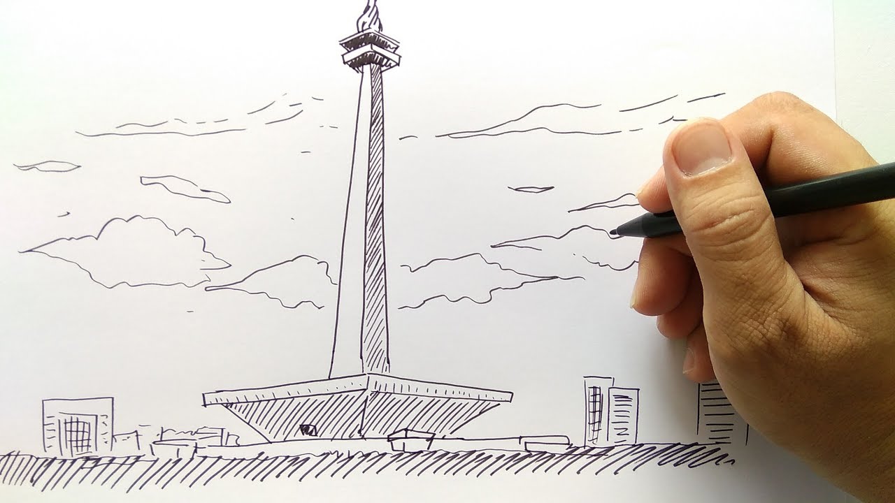 Cara Menggambar Tugu Monas Mewarnai Cara Menggambar Monas Cara