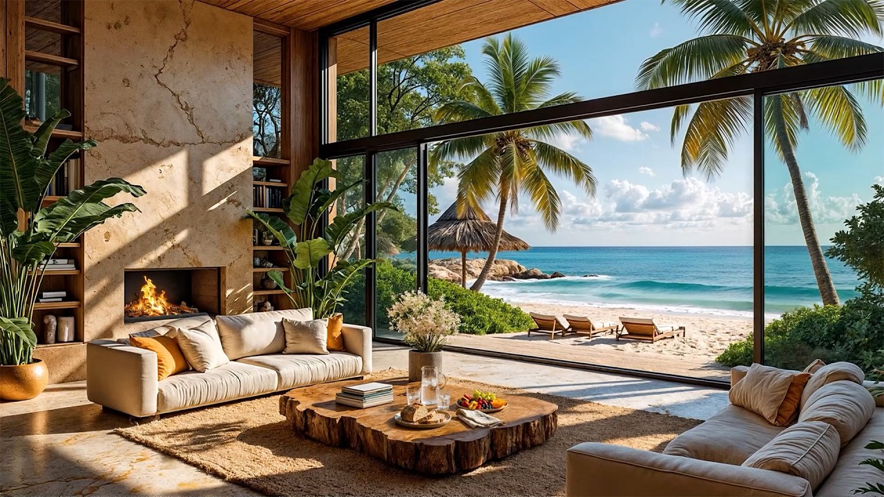 Seaside Morning Jazz in a Tropical Beachfront Villa at Sunrise | Smooth Jazz for Relax, Study & Work