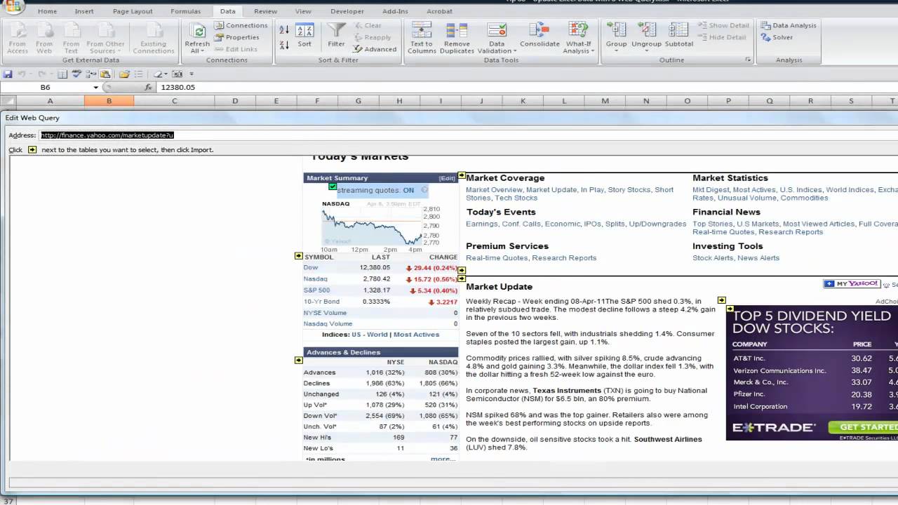 How to write querys in excel