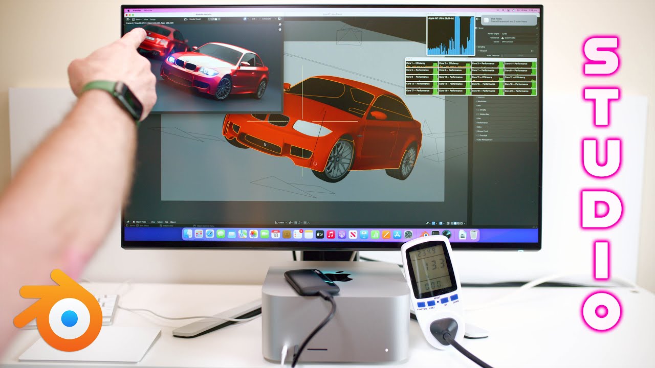 Pijnboom kassa essence Watch The M1 Ultra Mac vs RTX 3090 & 12900K Blender Render - Mac Studio HOW  MUCH POWER! + SSD Speeds - YouTube
