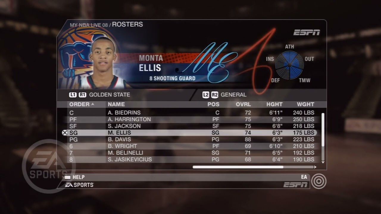 NBA Live 08 Golden State Warriors Overall Player Ratings