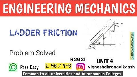 L58 / 4-8 | Ladder Friction Problem Solved | Unit 4 | Engineering Mechanics | DHRONAVIKAASH