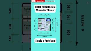 Rumah Minimalis 6×6 m – 2 Kamar, Ruang Keluarga & Dapur Simpel #DenahRumah6x6 #RumahMinimalis