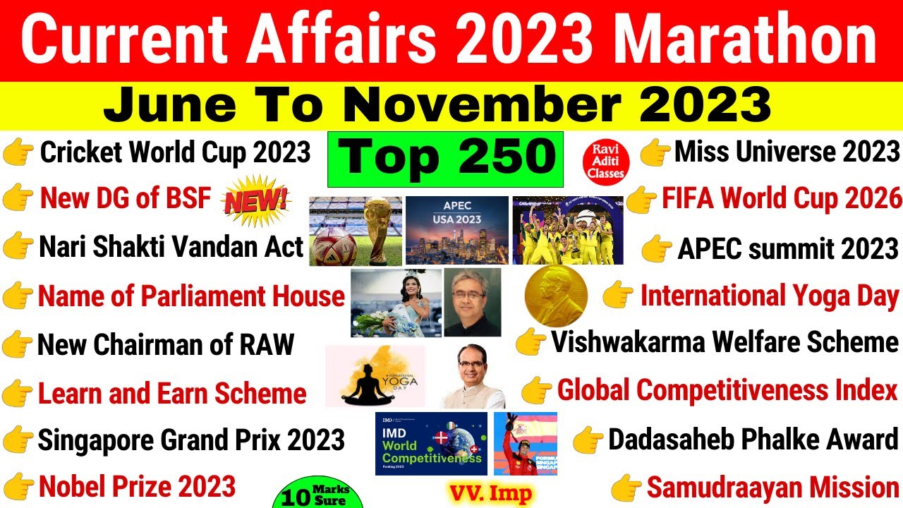 Last 6 Month Current Affairs 2023 Marathon | June to Nov 2023 | Most ...