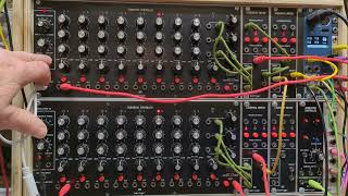 48 note sequences using two Behringer 960 sequencers with three 962 sequential switches.