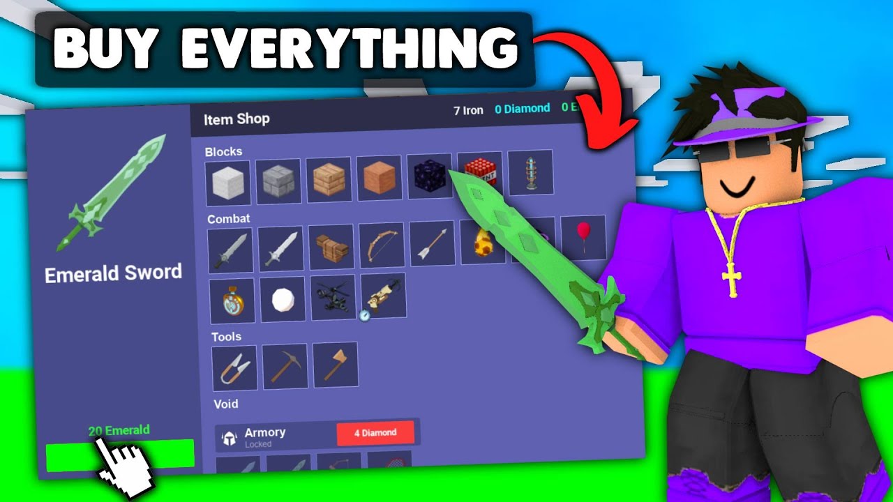 Buy EVERY ITEM In 1 Match Challenge! (Roblox Bedwars)