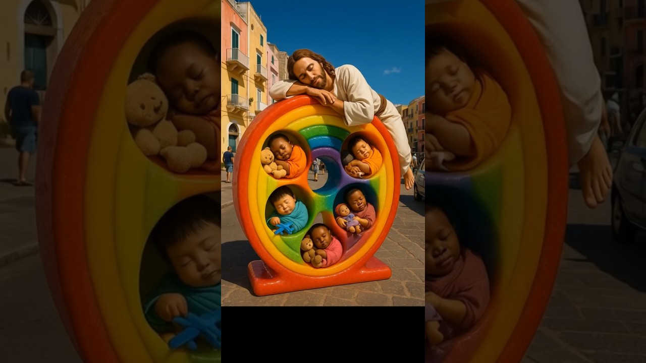 Jesus blessings 🌈👶😇✨Babies jump out of rainbow shelf in Marina Coricella in Italy 
