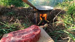 Wild camp amazing steak#bushbox #bushcraft #outdoorcooking #karrimor #opinel #Outdoorkings