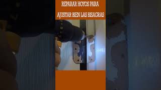 Reparacion de hoyos para instalar bisagras en una puerta. #shorts #handyman #puertas #bisagras