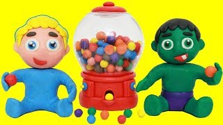 BABY HULK vs FROZEN ELSA GUMBALL MACHINE Play Doh Stop Motion Kids Superhero Prank