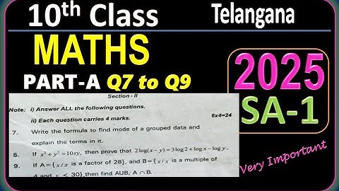 Telangana 10th Class Maths SA1 2025 Question paper Solution PART A Q7 to Q9 Solutions |