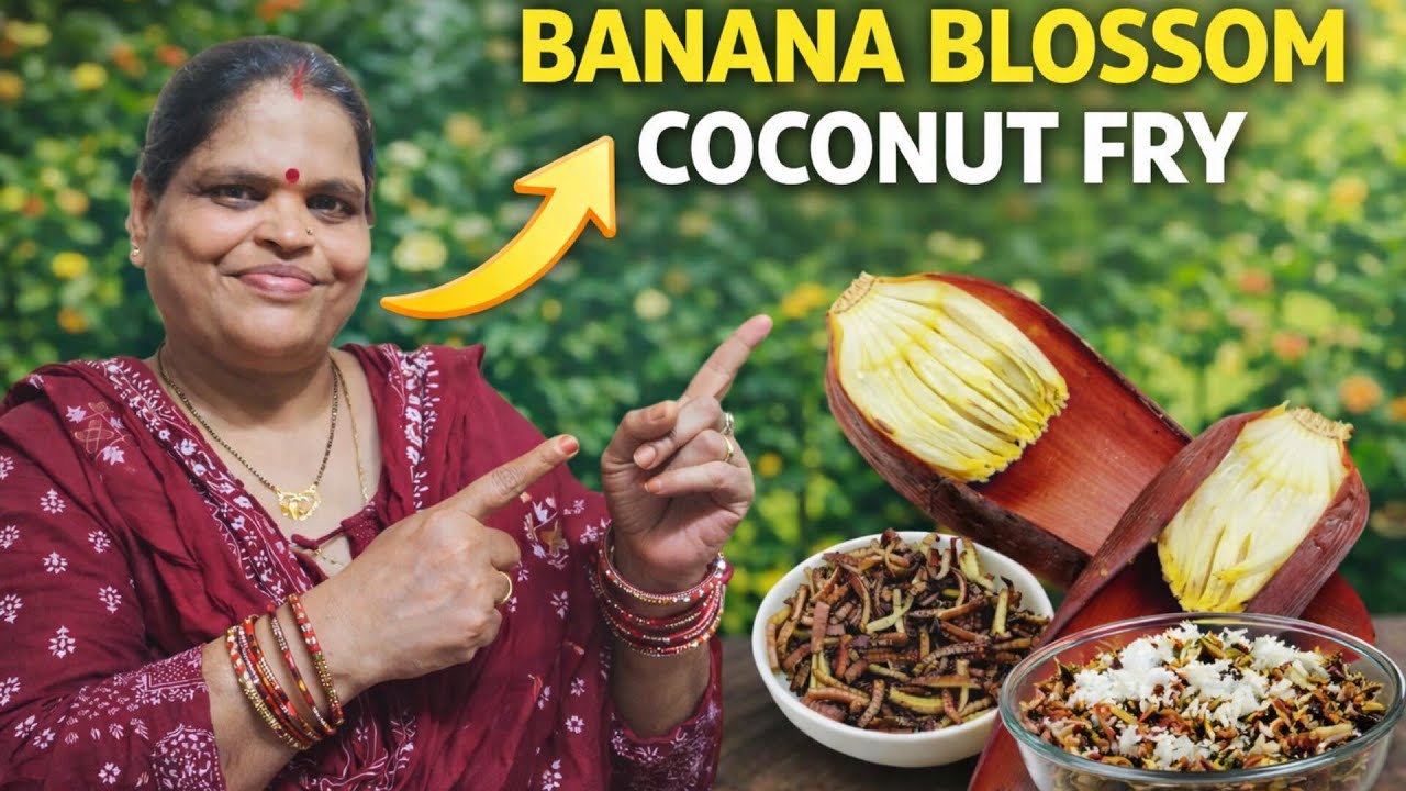 Easy Banana Flower Coconut Fry Recipe | Healthy Village Style Cooking