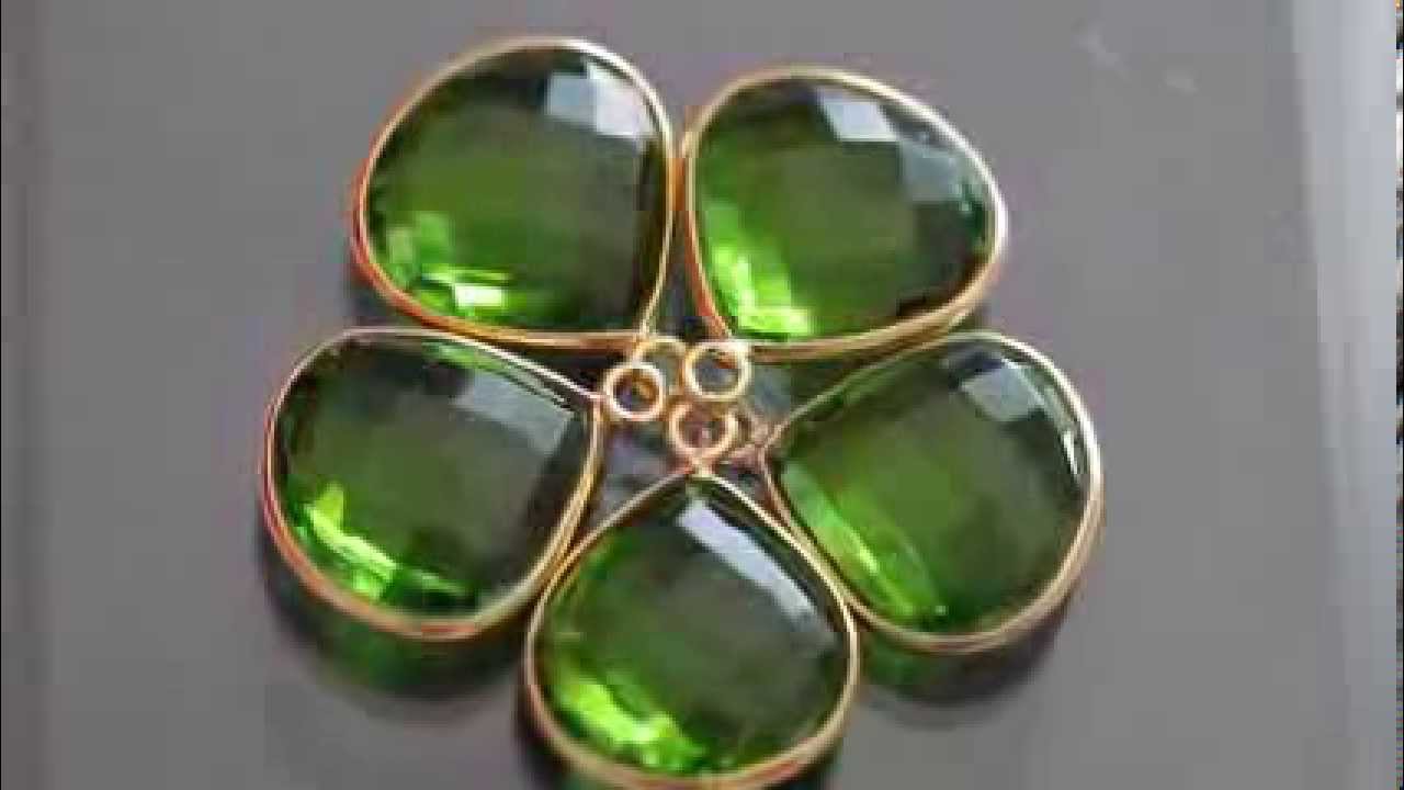 Peridot Green Quartz Faceted Heart Bezel Gemstone Vermeil Pendant, 18 x 15 mm