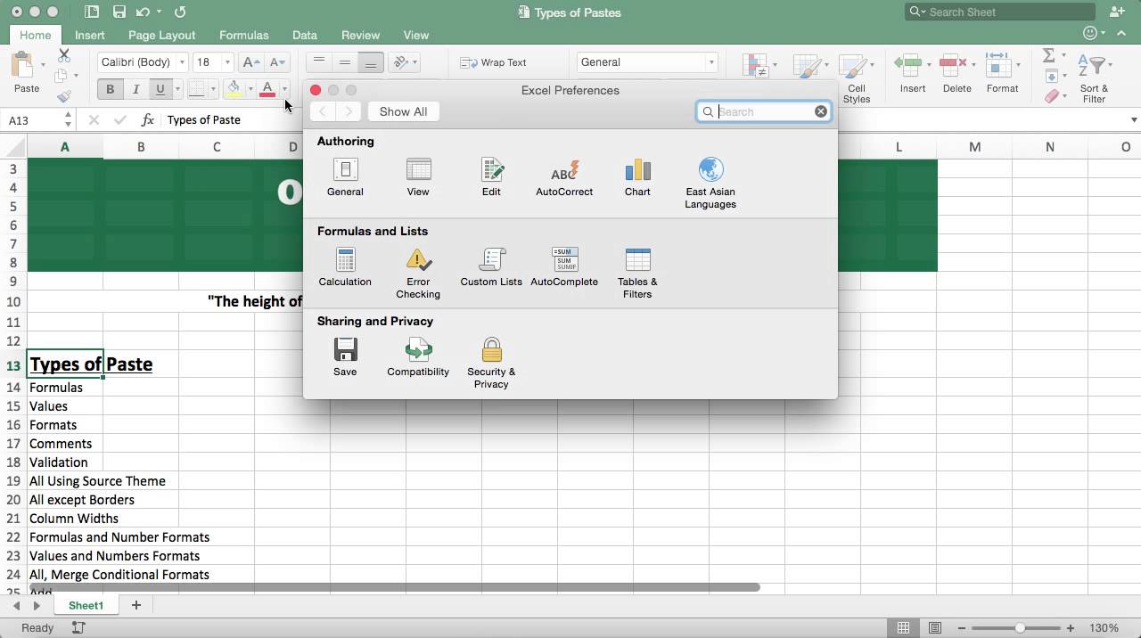 clear formating excel for a mac