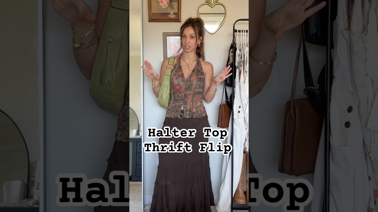 Long sleeve top➡️Halter #thriftedfashion #upcycledfashion #thriftflip #sewingtutorial #thriftwithme