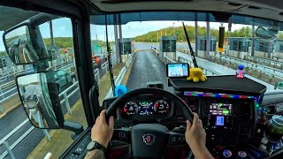 ASMR 🇸🇪 POV Truck Driving 2023 Scania | Dangerous two-metre storm surge 4k New Gopro