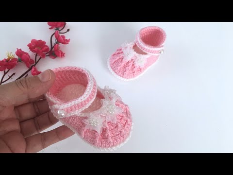 Tığ İşi Kız Bebek Ayakkabı / 3-6 ay / Kolay Örgü Ayakkabı /Babybooties/Baby Shoes/Baby Crochet shoes