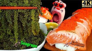 ASMR MUKBANG Seagrape & Salmon Sushi REALSOUND EATING SHOW (4K)