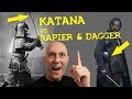 Samurai katana totally dominated by european rapier  dagger