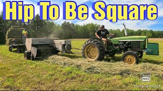 : Square Baling First Crop Hay/820 John Deere and New Idea Square Baler