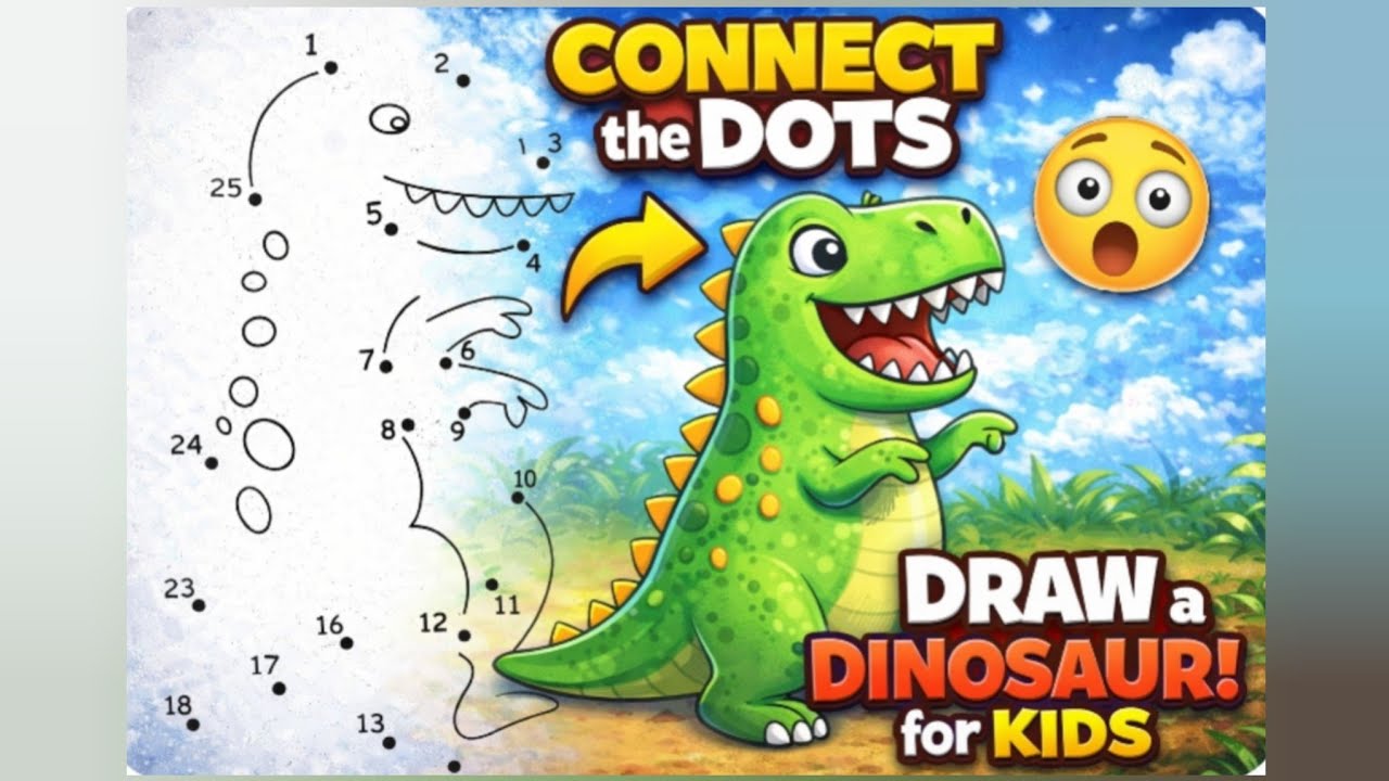 Connect the Dots. Draw a Dinosaur for Kids - YouTube