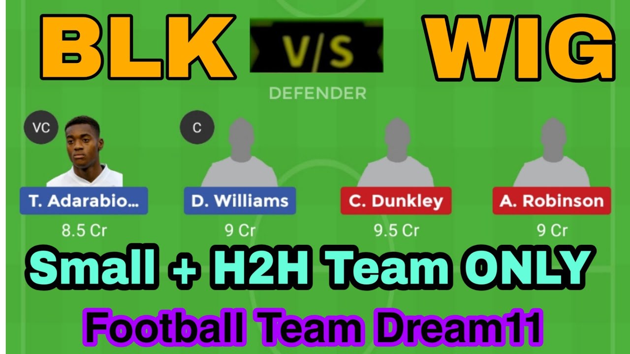 BLR vs WIG Football Dream11 Team prediction small League H2H Team  1000 Free Giveaway