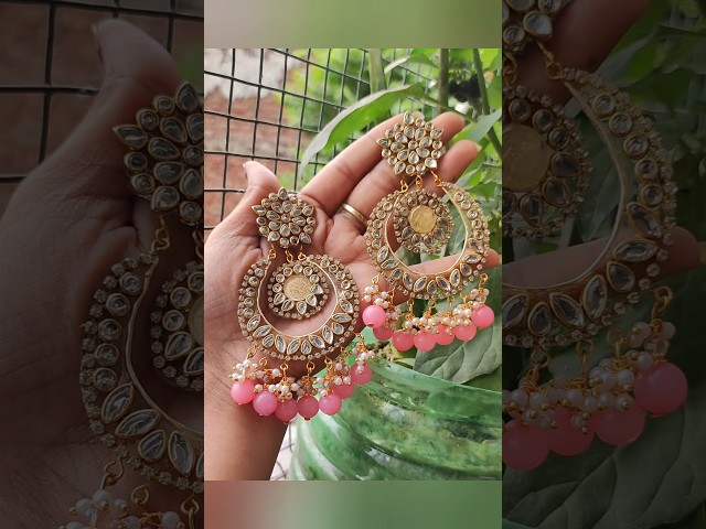 Diy Kundan Earrings 🩷😮😮🤩| Beautiful kundan Earrings #viral #shorts #diyearrings #handmade #trending class=