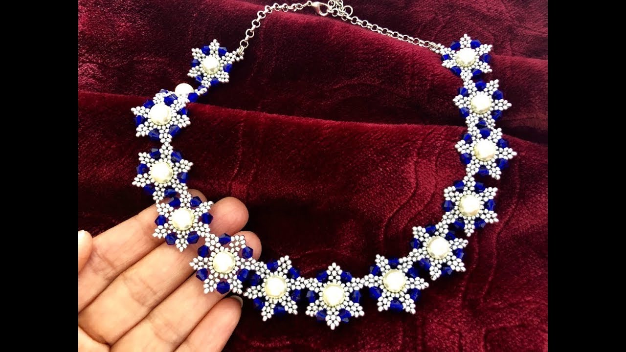 Petal Six Beaded Necklace. DIY Beaded Necklace. Bicone Pearl Necklace