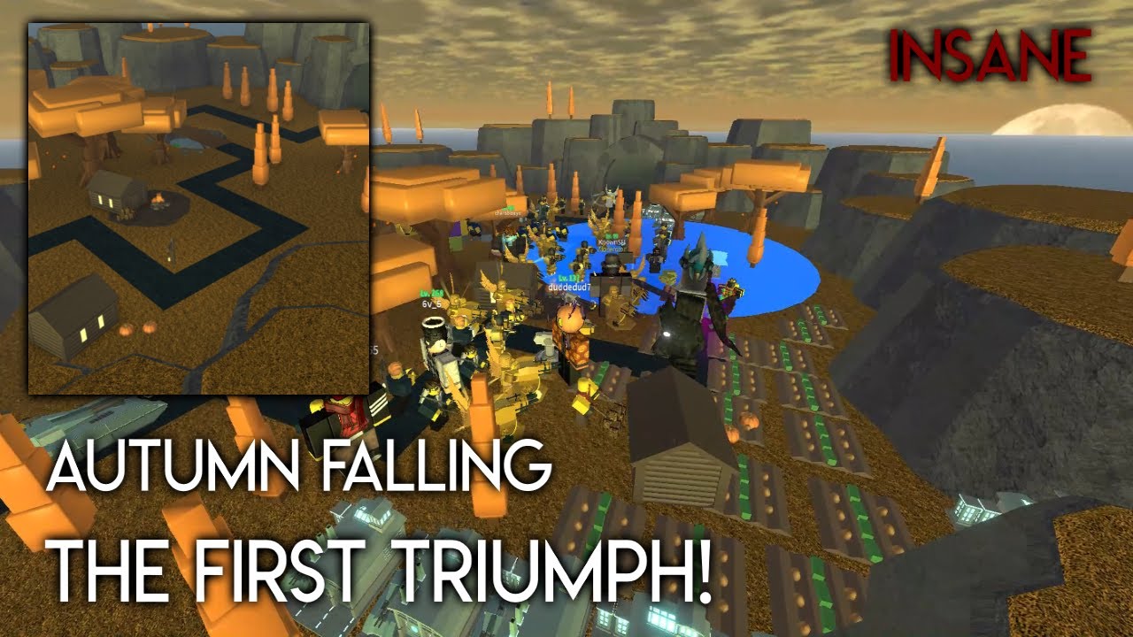 First Ever Autumn Falling Triumph Insane Mode Roblox Tower Defense Simulator Youtube - roblox tower defanse normal solo win youtube