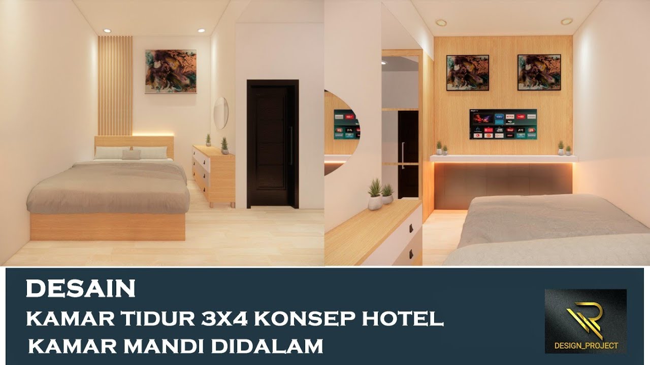 Desain Kamar 3x4 Konsep Kamar Hotel + Kamar Mandi Dalam - YouTube - Denah Kamar Kost 3x4 Kamar Mandi Dalam Dan Dapur