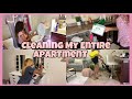 Clean My Entire Apartment w/ Me🧼 + Putting up my Vanity | Cleaning Motivation 🧽| Akeira Janee’