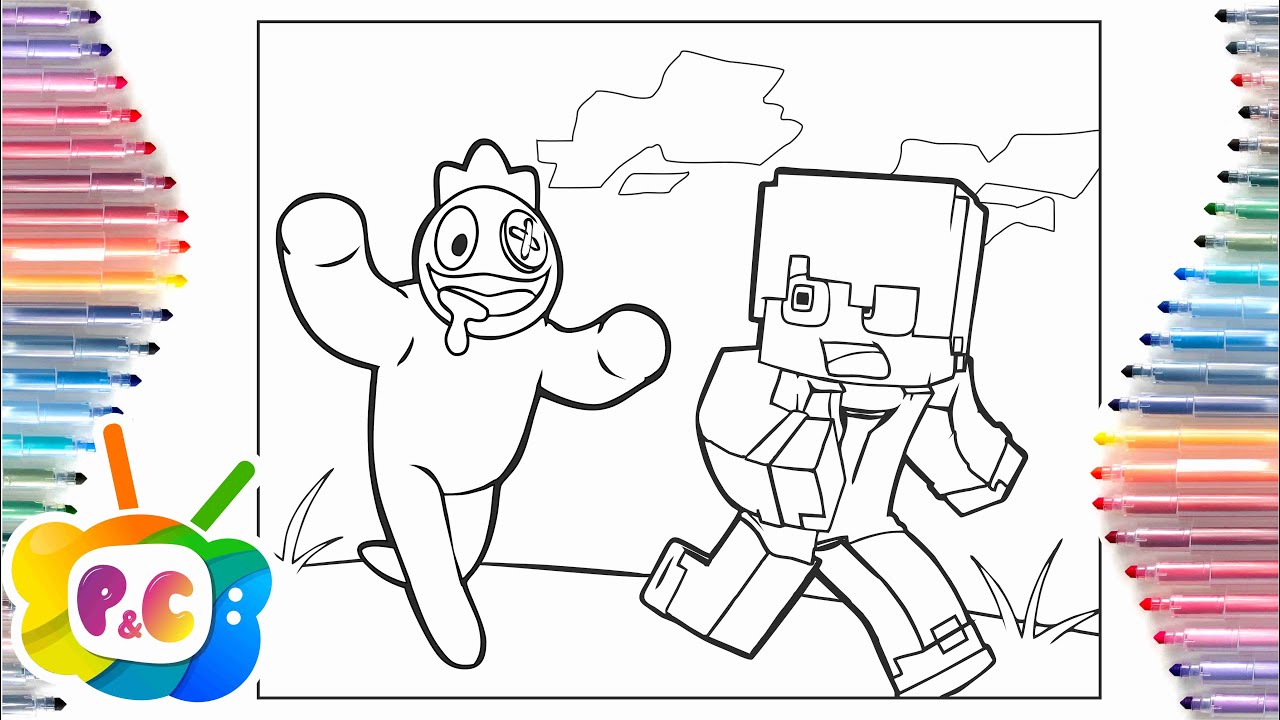 Blue Running with Knife Rainbow Friends Roblox Coloring Page in