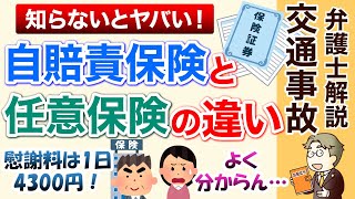 【自賠責と任意保険】慰謝料4300円・休業損害6100円とは?自動車保険に2つの保険がある理由!知らないと保険会社の説明が理解できず、大変な損をすることも!弁護士が図解で分かりやすく解説します!