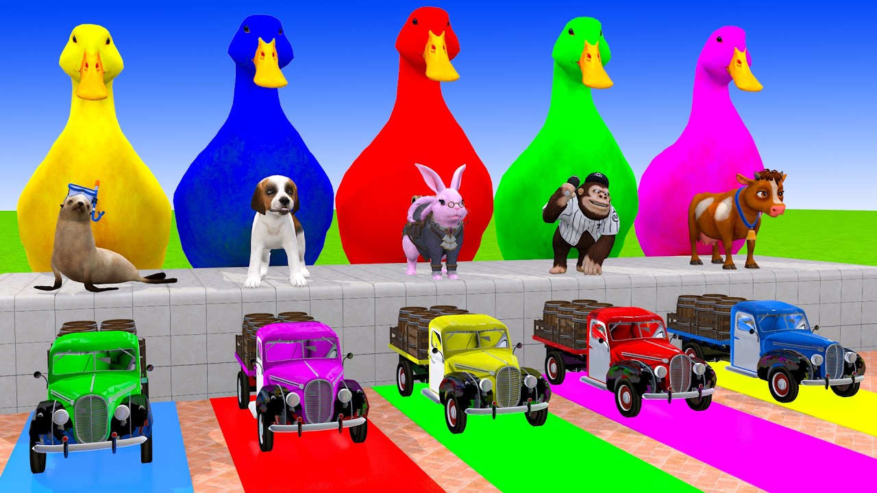 Long Slide Game With Cow Elephant Gorilla Hippopotamus Tiger 3d Animal Game Funny 3d Animals