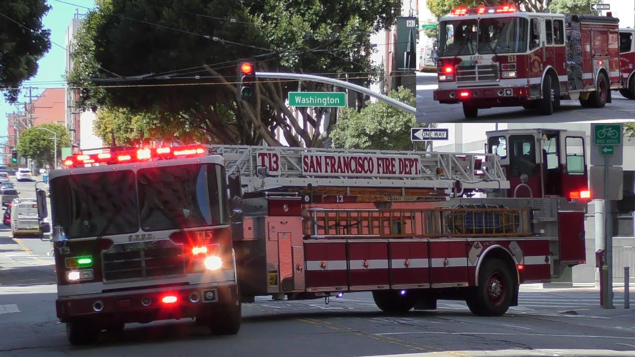 San Francisco Fire Dept. Engine 13 & Truck 13 Responding