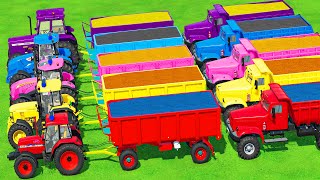 TRANSPORTING CLAAS & JOHN DEERE & McCORMICK TRACTORS WITH FLADBED TRAILER & TESLA TRUCK! FS22